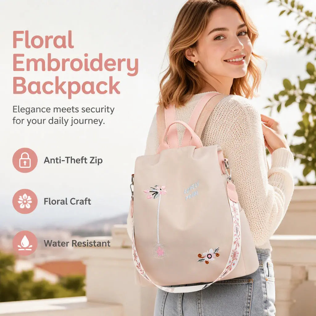 Mochila de viaje antirrobo bordada de gran capacidad