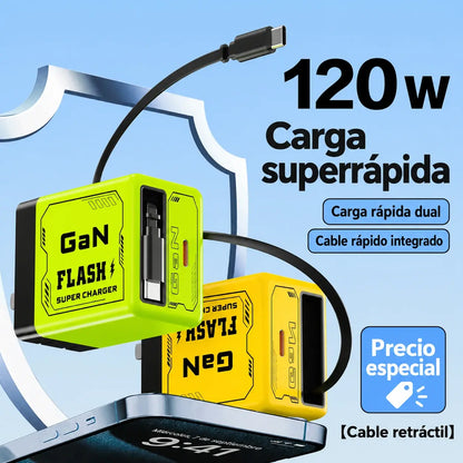 ⚡ Cargador de pared GaN 2 en 1 con cable retráctil 🔋