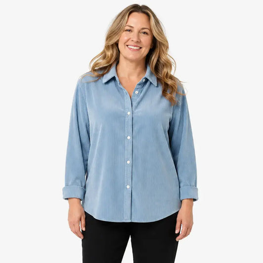 👚 Camisa de pana para mujer de corte holgado – color liso, manga larga – blusa suave e informal para otoño e invierno