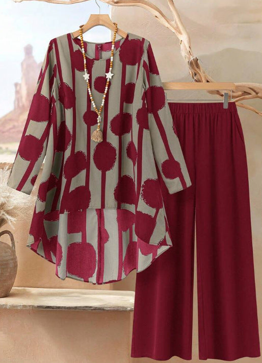 ⏳ Oferta por tiempo limitado ⏰【50-120 kg】👚 Conjunto informal de mujer con estampado de lunares, corte holgado.