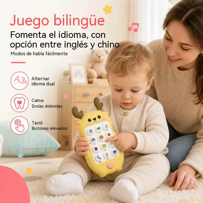 🎁2 piezas 28 euro🎨 Teléfono de juguete para bebés con diseño de ciervo: smartphone de simulación educativo bilingüe con música y cuentos para niños pequeños.