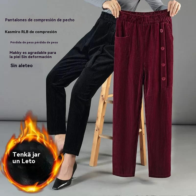 ✨️💕【XL-5XL】Pantalones largos de terciopelo con botones para mujer, nuevo estilo para otoño e invierno 2025
