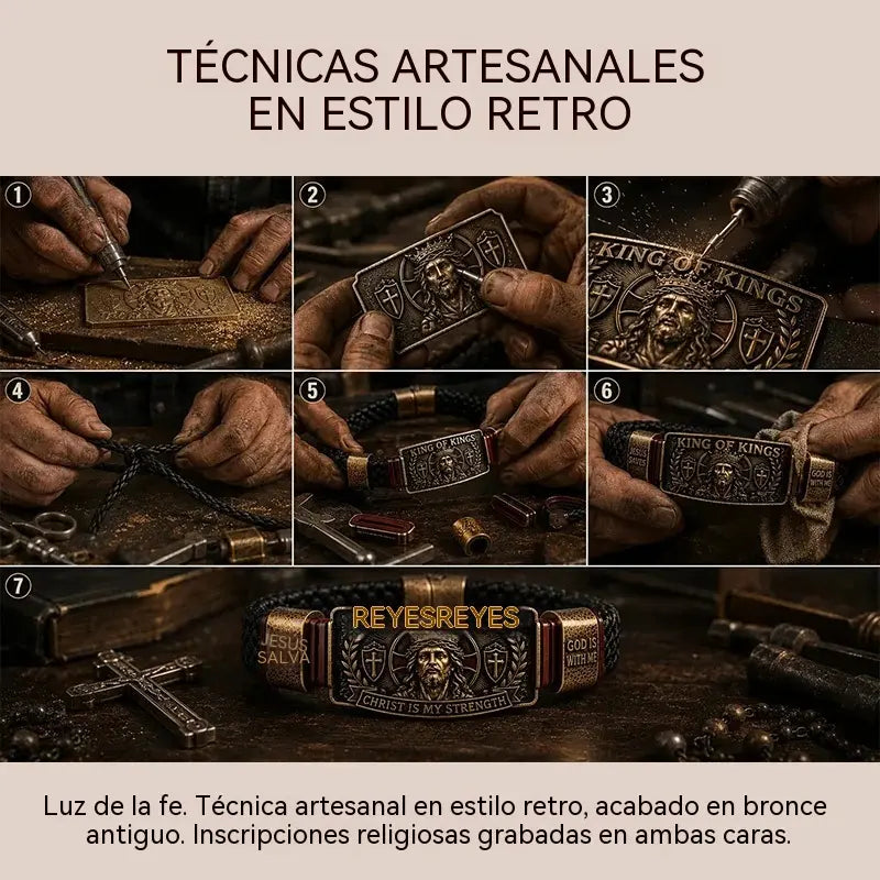 ✝️ Pulsera cristiana ajustable para hombre, de cuero trenzado con mensaje religioso sobre Jesús; joya de estilo retro y vintage, ideal como regalo conmemorativo.
