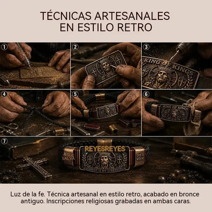 ✝️ Pulsera cristiana ajustable para hombre, de cuero trenzado con mensaje religioso sobre Jesús; joya de estilo retro y vintage, ideal como regalo conmemorativo.