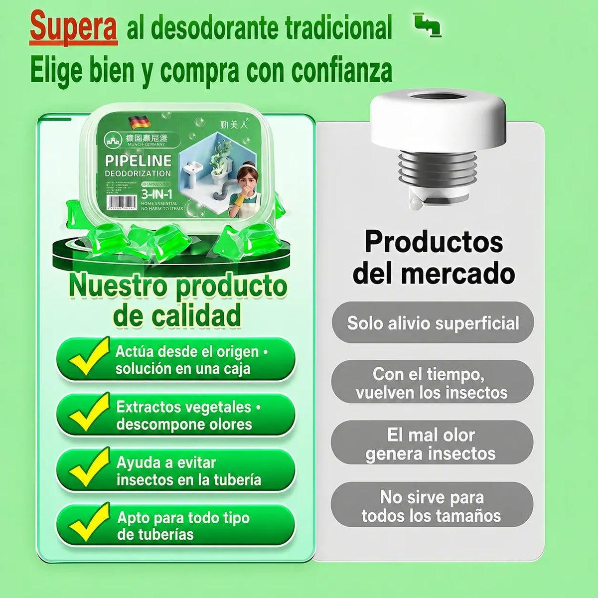 3 paquetes (150 tabletas) – 🔥🎉 ¡Se están agotando! Ya las han comprado 30.000 personas 🎉. Tabletas bioenzimáticas para eliminar los malos olores de los desagües.