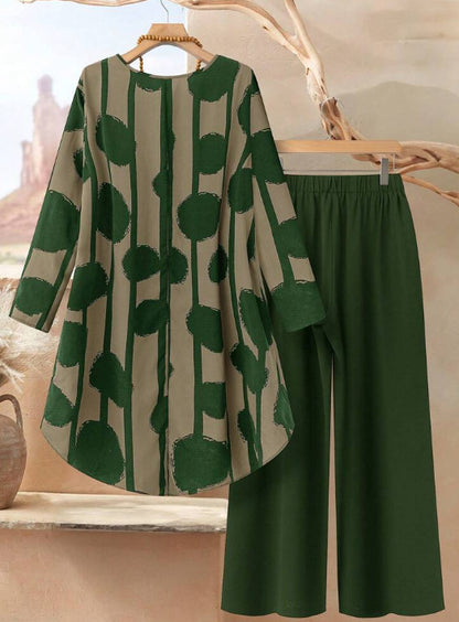 ⏳ Oferta por tiempo limitado ⏰【50-120 kg】👚 Conjunto informal de mujer con estampado de lunares, corte holgado.