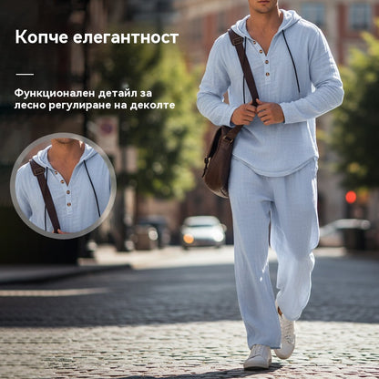📢📢 ZĽAVA 50%🔥 Pánsky dvojdielny set - voľný top a nohavice s kapucňou ✅️Platba na dobierku