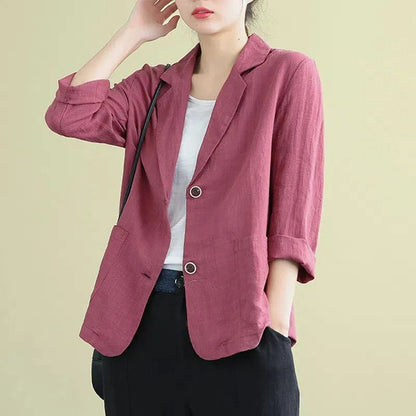 🔥Pago contra entrega✅️【40-90 kg】Camisa de traje casual de algodón y lino para mujer, diseño de cuello en V y botonadura simple