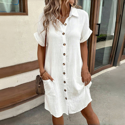 🎁💗【S-2XL】Rochie cu mânecă scurtă din bumbac 2025 și bumbac, ușoară și respirabilă 