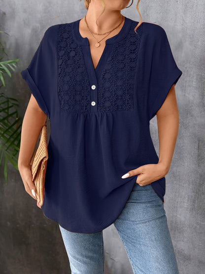 🌸✨ [L-5XL] Nueva camiseta de manga corta con ribete de encaje - Cuello en V 👚💖