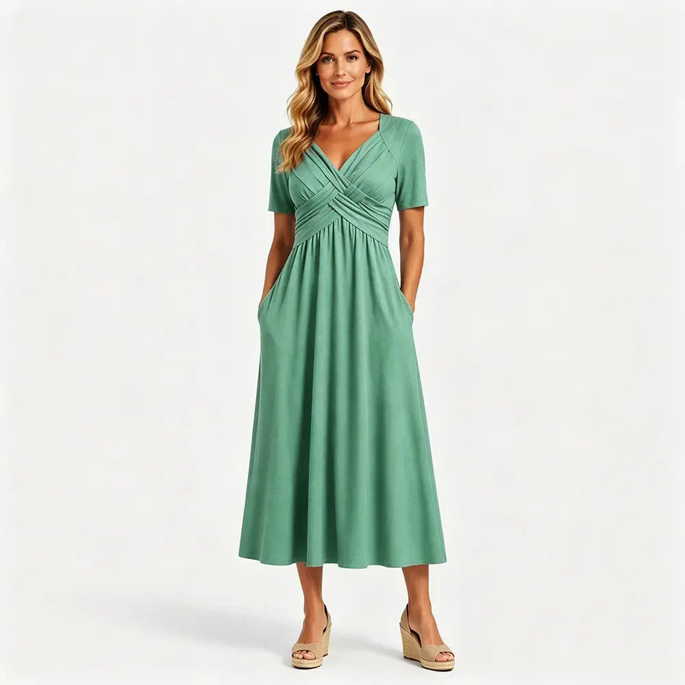 💟【50% DE DESCUENTO】【S-3XL】Vestido casual midi de color liso