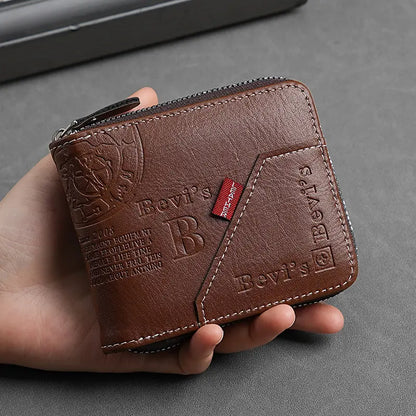 🔥🔥Nueva y elegante cartera corta de cuero genuino para hombre, resistente a los arañazos y duradera.