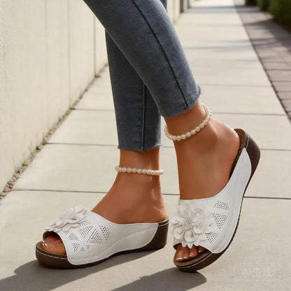 🔥🎀【Tallas 36-43】Zapatillas de plataforma caladas para mujer con flores tridimensionales