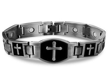 🎁💙 Pánský měděný náramek s křížem, magnetický léčivý náramek, se 46 vestavěnými magnety - 99,99% čistá měď