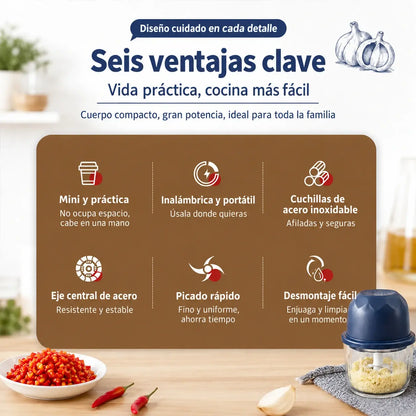 Minipicadora de carne eléctrica e inalámbrica