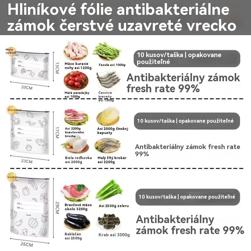 🥩【30】Vrecko z hliníkovej fólie potravinárskej kvality so zipsom na zachovanie čerstvosti, vhodné do domácej chladničky