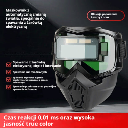 😎 W pełni automatyczna maska spawalnicza z ochronną osłoną i regulacją natężenia światła dla spawaczy