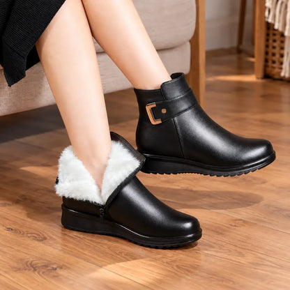 【Tallas 35-42】Botas de invierno para mujer (madres y personas mayores): con aislamiento térmico, suela plana, antideslizantes, cálidas, de cuero y estilo botín.