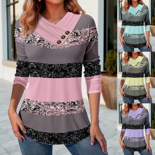 👚【50% de descuento 🔥🔥】【S-5XL】Nuevo top de otoño-invierno para mujer con colores en contraste, escote en pico y manga larga