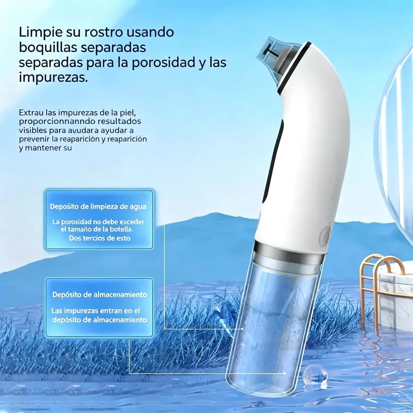 Limpiador facial eléctrico · Reafirmante y lifting · Limpieza profunda de poros