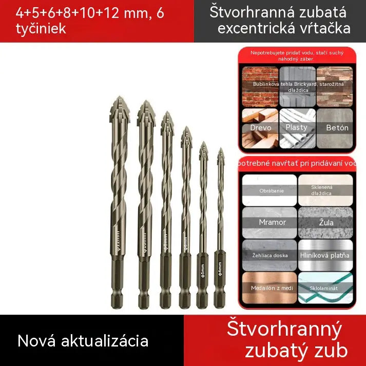 🛠🛠【6 KS 24 eur】【4+5+6+8+10+12 mm】Sada vysokopevnostných 6-drážkových excentrických vrtákov