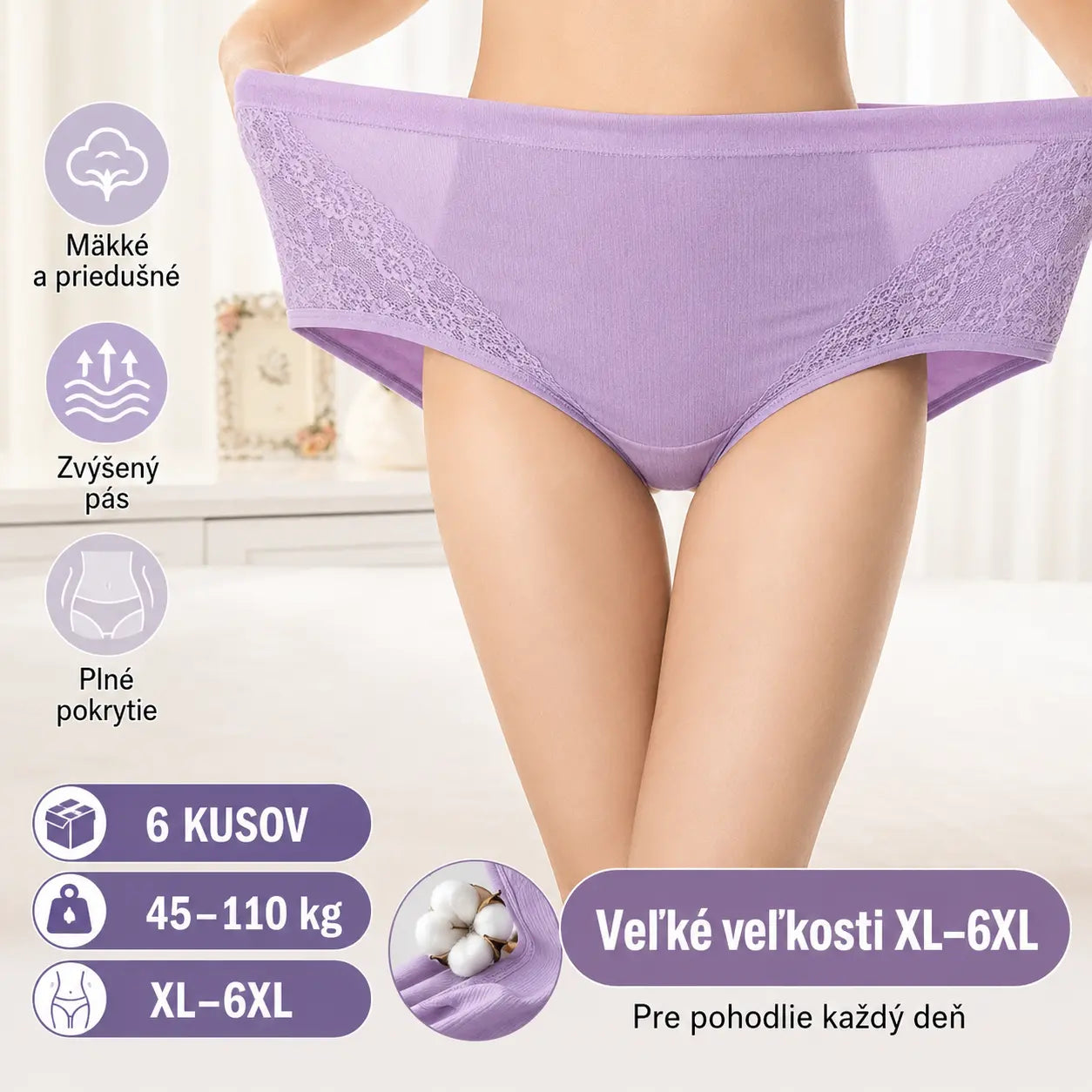 【6 kusov】【XL-4XL】Antibakteriálne nohavičky s vysokým pásom na kontrolu bruška 【45-110 kg】