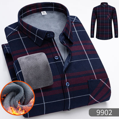 🔥【VENTA CALIENTE】🔥👔【L-5XL】 Camisa de negocios de manga larga cálida para otoño e invierno