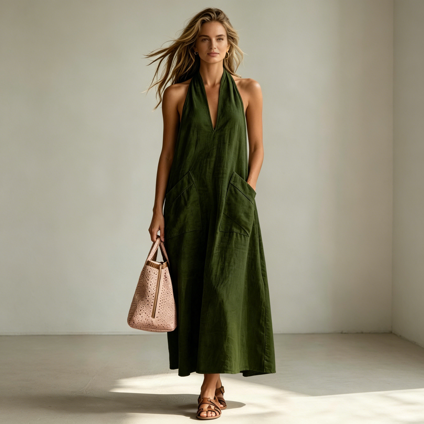 👗🎁💖【S-3XL】Ženska haljina od pamuka i lana s puf rukavima i gumbima