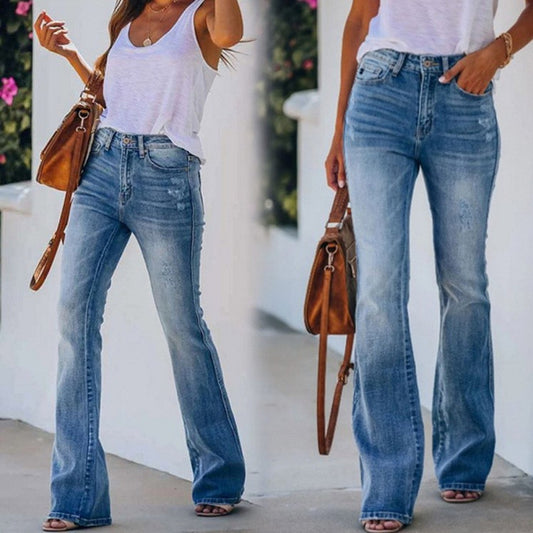 【S-2XL】2026 Pantalones vaqueros de talle alto y corte micro acampanado. Diseño de estilo europeo y americano