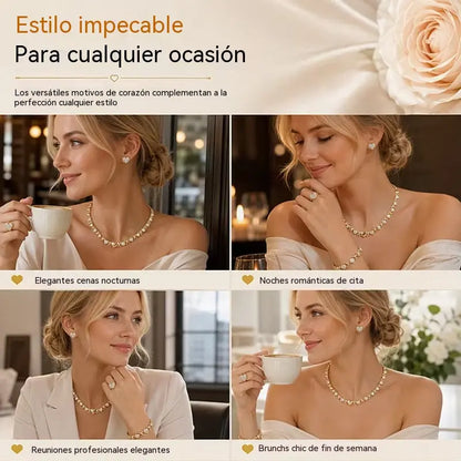 🎁 Juego de 4 piezas de joyería clásica con forma de corazón y baño de oro