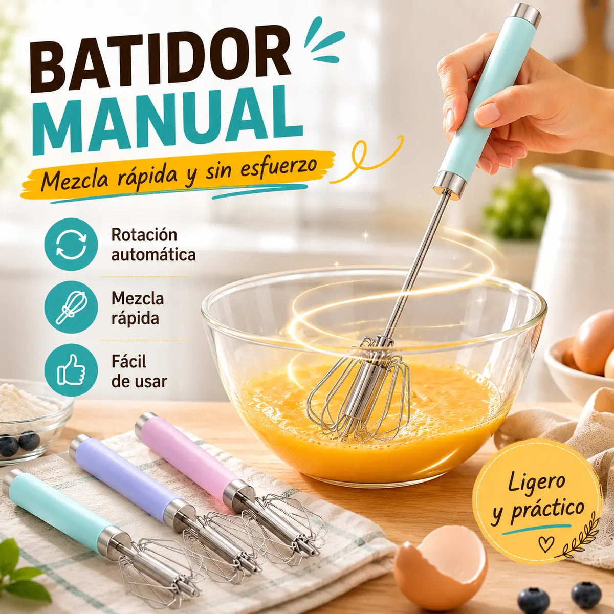 🔥Compre 1 y obtenga 1 gratis🥚👩‍🍳🍳Batidor de huevos semiautomático de acero inoxidable