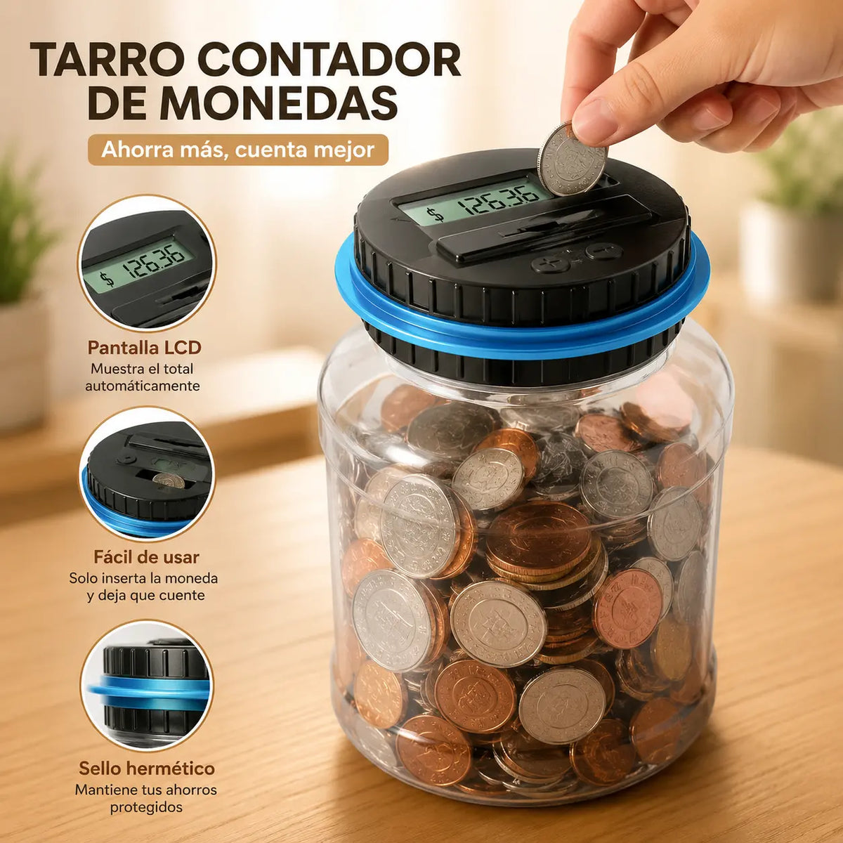 Hucha automática con contador de euros, de gran tamaño, para guardar monedas.