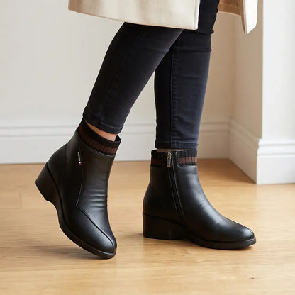 【35-41】Botines de cuero para mujer, botas de invierno forradas de felpa, calzado para personas mayores, botas con suela blanda para madres