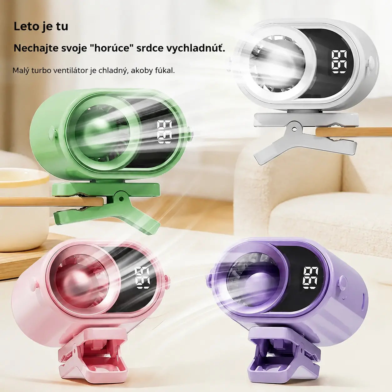 🌀 Hands-free ventilátor s LED displejom, vstavaným klipom a 199 nastaviteľnými úrovňami