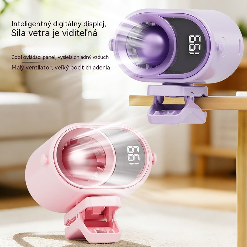 🌀 Hands-free ventilátor s LED displejom, integrovaným klipom a 199 nastaviteľnými úrovňami
