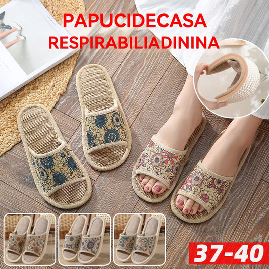 🎀【3 pares】【37-40】2025 nuevas zapatillas de algodón y lino para mujer, zapatillas para todas las estaciones