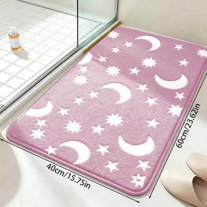 🌙 Juego de baño con diseños de luna y estrellas que brilla en la oscuridad – Alfombrilla de baño antideslizante 🌙50*80cm