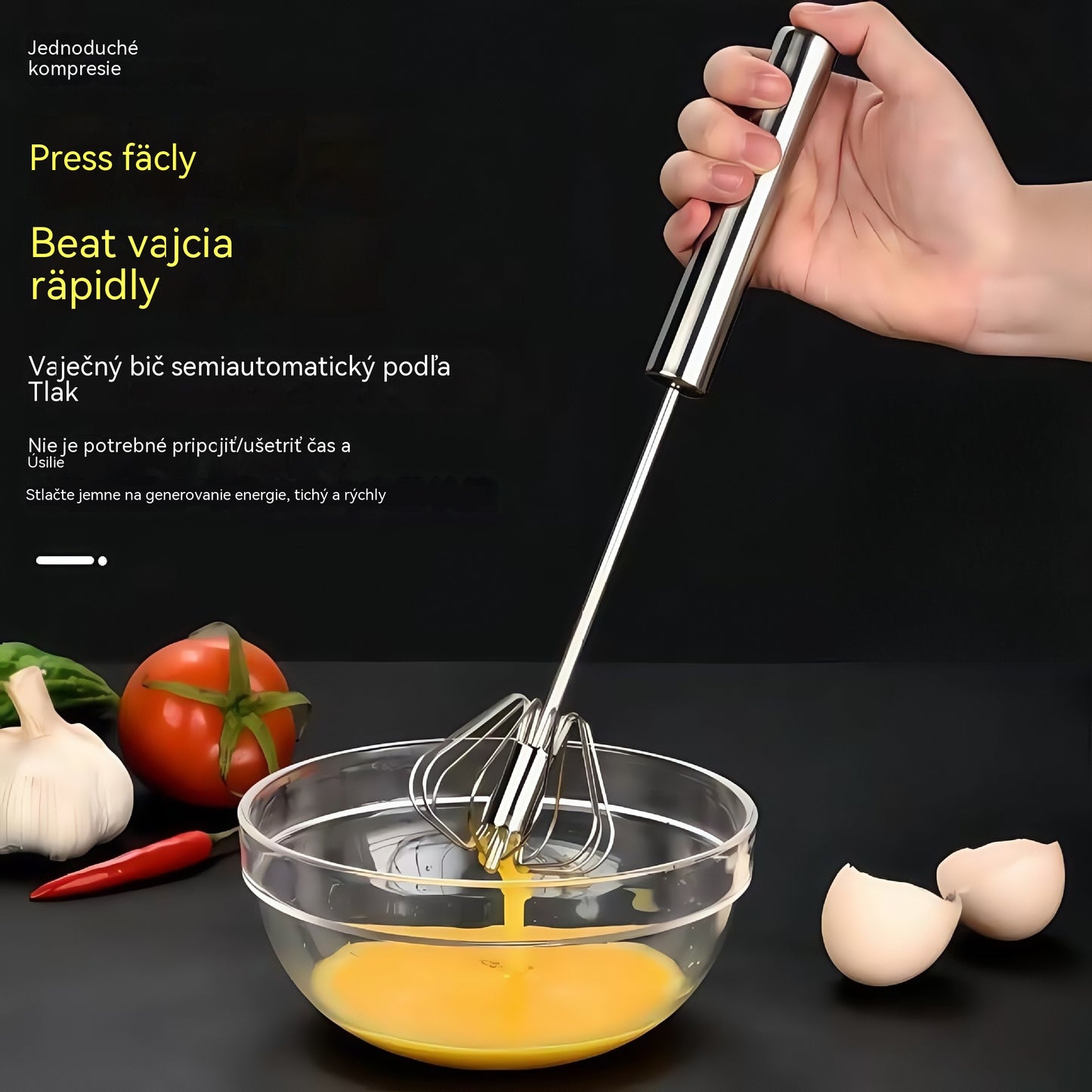 【3-dielna sada】 Poloautomatický šľahač vajec z nehrdzavejúcej ocele