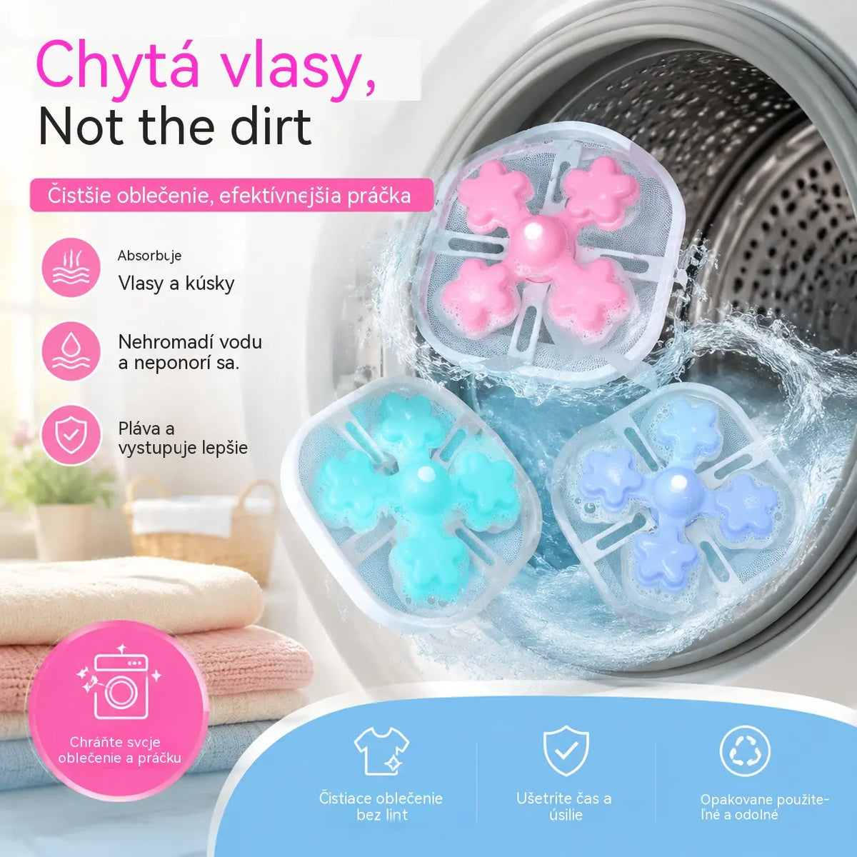 🌀6 kusov 22 €✨ Plávajúci filter do práčky – Zachytáva vlákna, vlasy a zvieracie chlpy pri každom praní 🧺