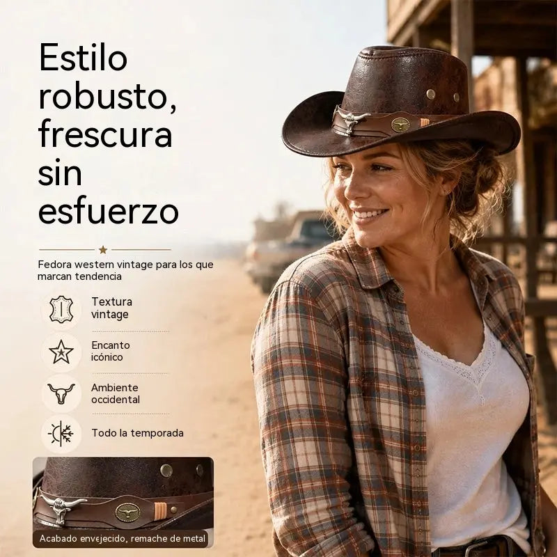 🤠 ¡50% de descuento! Sombrero vaquero vintage de ala ancha con banda decorativa
