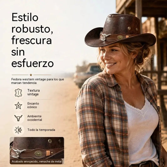 🤠 ¡50% de descuento! Sombrero vaquero vintage de ala ancha con banda decorativa