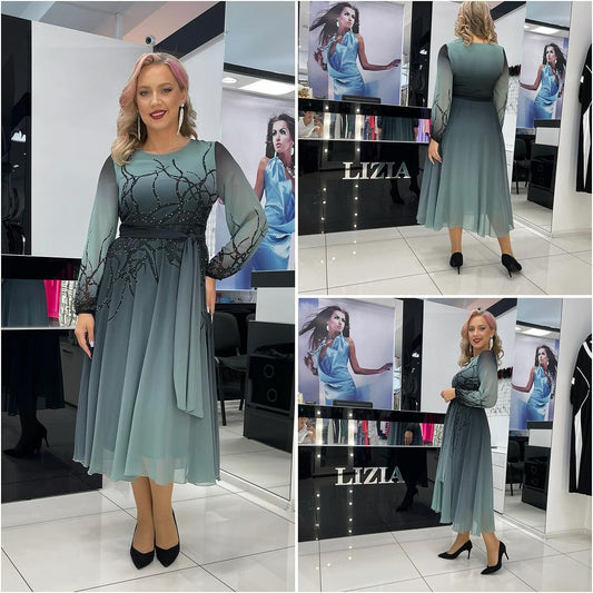 👗✨【S-5XL】🔥Fustă de lux din șifon vopsit cu strasuri🔥Potrivită pentru ocazii formale 3741607 
