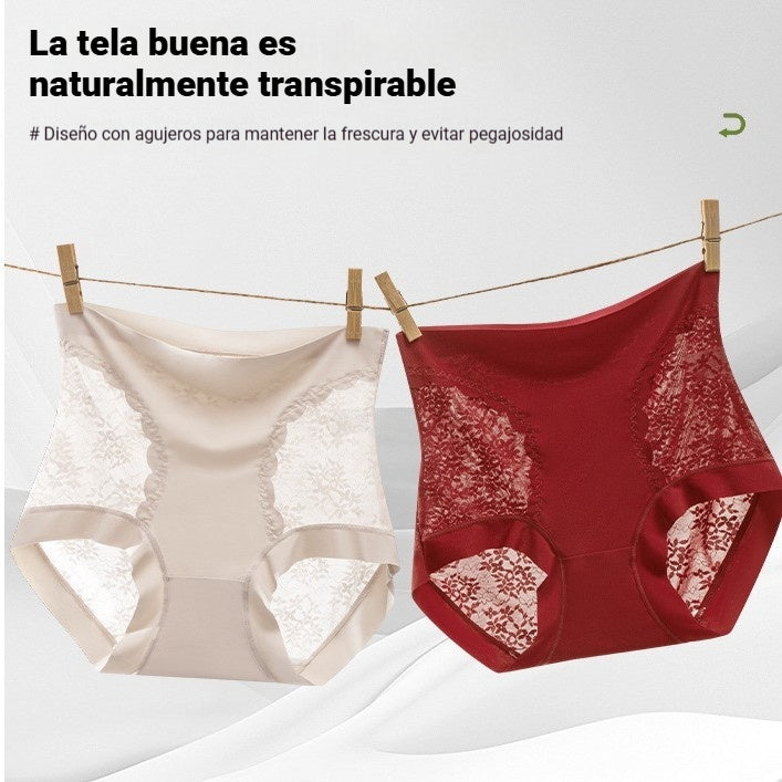 ❤️【5 položek】❤️【40-95kg】Dámské vysoce elastické bezešvé krajkové kalhotky pro stahování bříška, tvarující a zvedající zadek