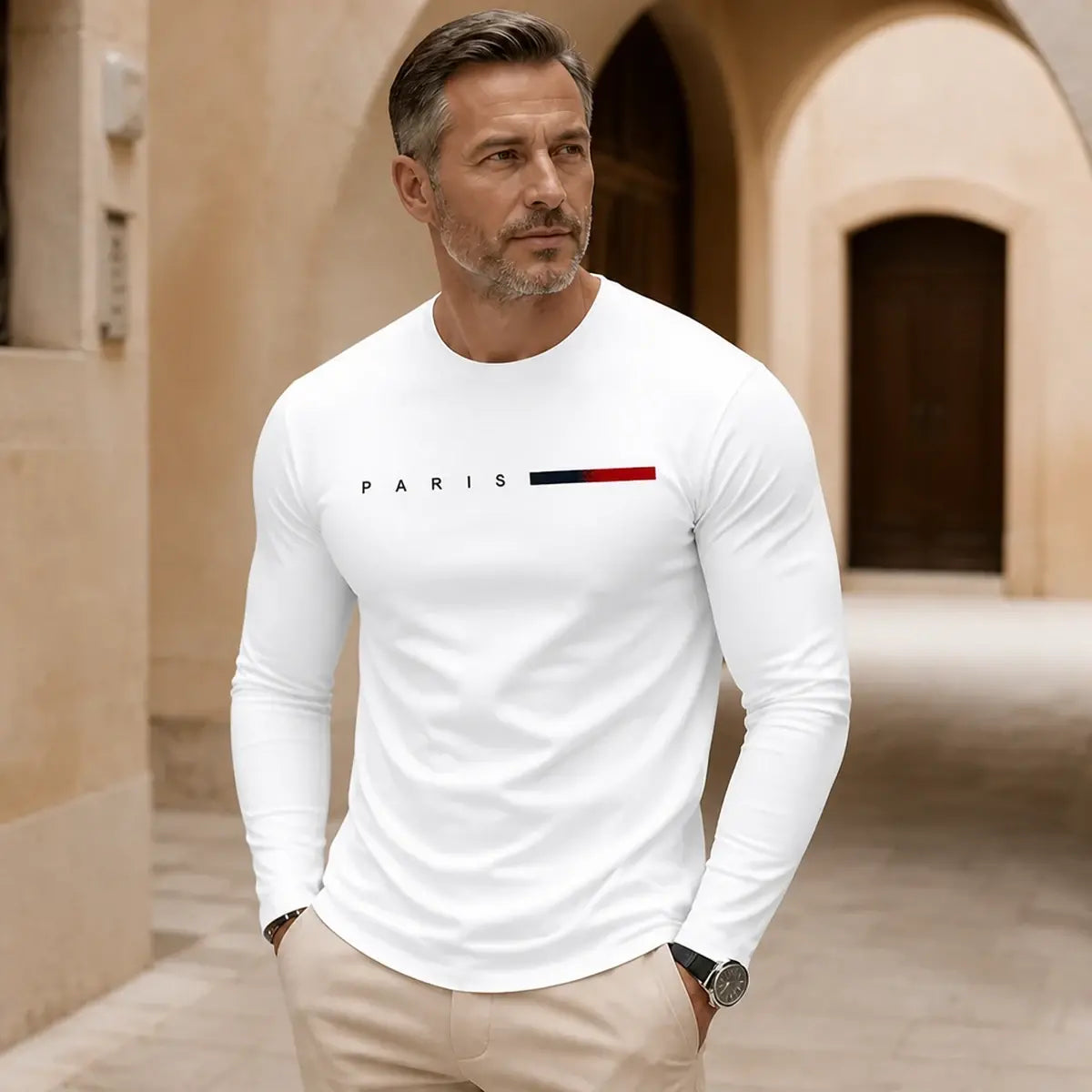 【S-3XL】Camiseta de manga larga con cuello redondo para hombre - estilo urbano informal.