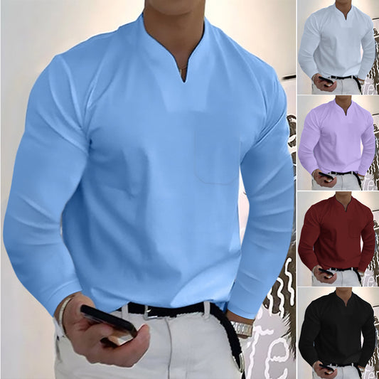 👔🔥【40-120 kg】Camiseta deportiva de manga larga de algodón con cuello en V para hombre ✅️Pago contra entrega