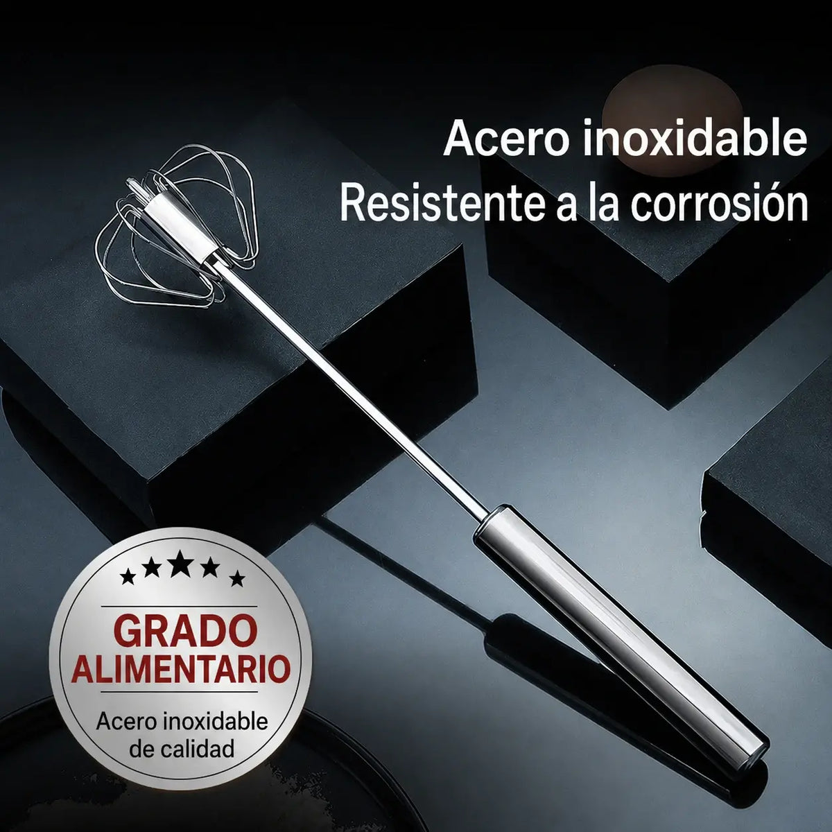 🥚 Compra 1 y llévate 1 GRATIS | Batidor semiautomático de acero inoxidable con sistema de presión y rotación