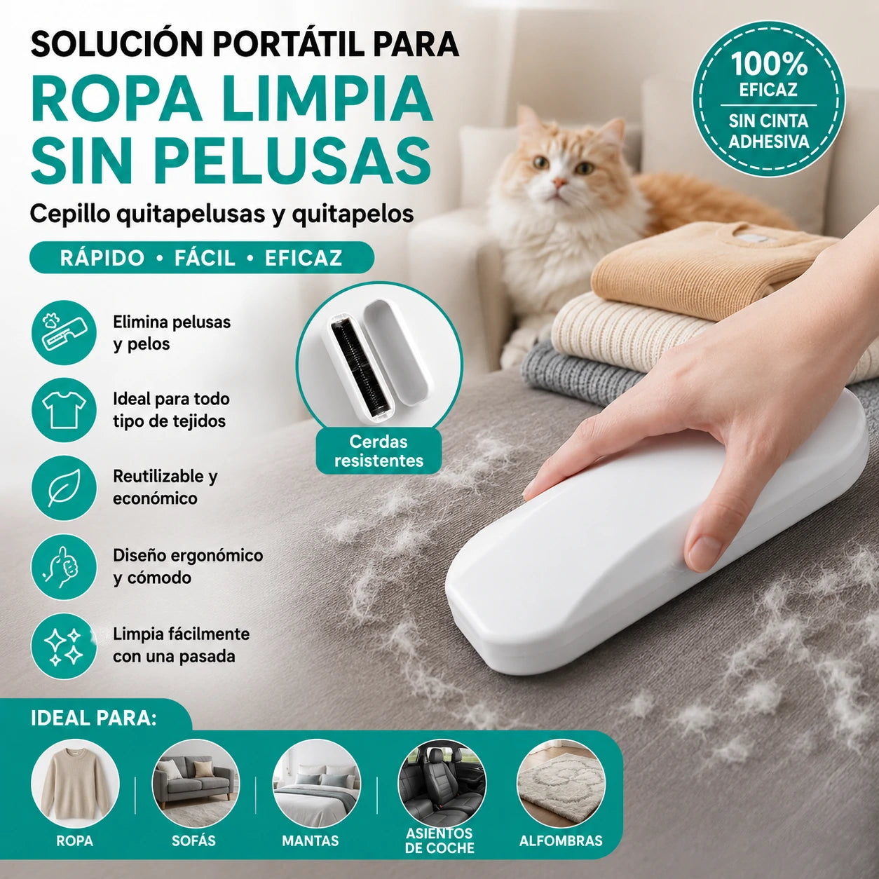 🧹 Cepillo portátil para eliminar pelos y pelusas, ideal para quitar las pelusas de la ropa.