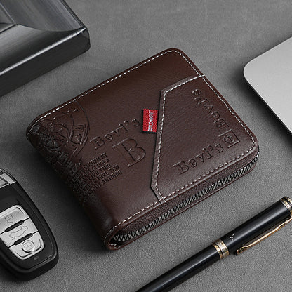 🔥🔥Nueva y elegante cartera corta de cuero genuino para hombre, resistente a los arañazos y duradera.
