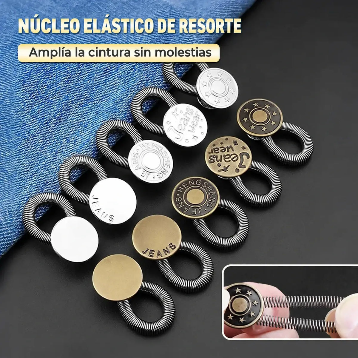 👖【10 unidades】Botones metálicos con muelle para ampliar la cintura de los vaqueros
