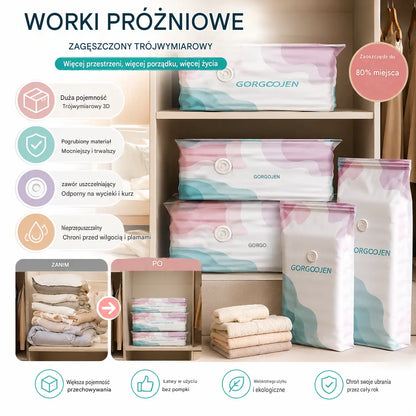 🧳5 za 119 zł.💨 Duży, kompresowalny worek próżniowy do przechowywania: nie wymaga pompki, szczelny i idealny do oszczędzania miejsca w walizkach i w domu ✈️